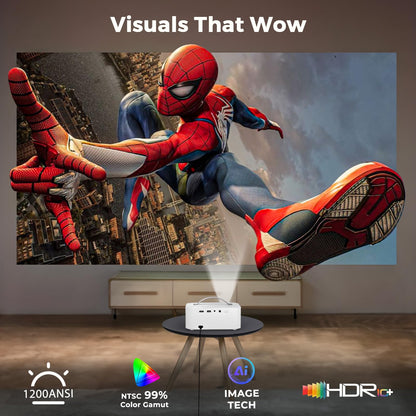 [AI Movin 2.0 System/1200 ANSI/Auto Focus] Projector with WiFi and Bluetooth, Outdoor-Projector 30W DoIby Audio APPS Built-in, Lisowod 1080P Smart Portable 4K Proyector with HDR10+ 2025 Upgraded