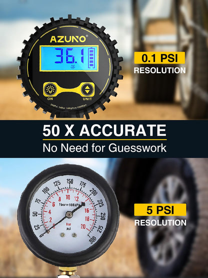 AZUNO Digital Tire Inflator with Pressure Gauge, 200 PSI, Heavy Duty Air Compressor Accessories, Comes with a Portable Carrying Box