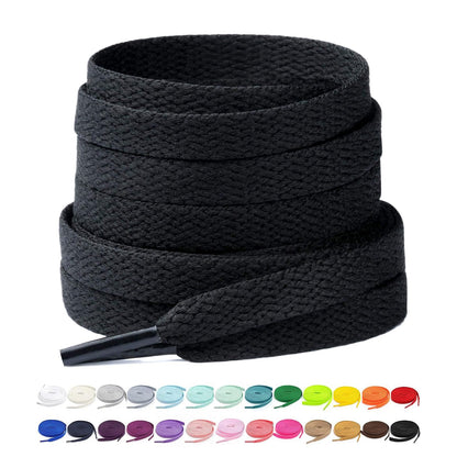 Stepace [2 Pairs Flat Shoe Laces for Sneakers 5/16" Width 30"-72" Length 26 Color Shoelaces Black 45"(114 cm)