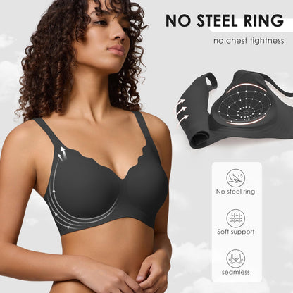 Seamless Wireless Bra for Women with Support - No Underwire Full Coverage Push Up Comfort Bras - Smoothing Fashion Clothing for Womens Girlfriend Gift - Christmas Birthday Gifts for Women(Black,L)