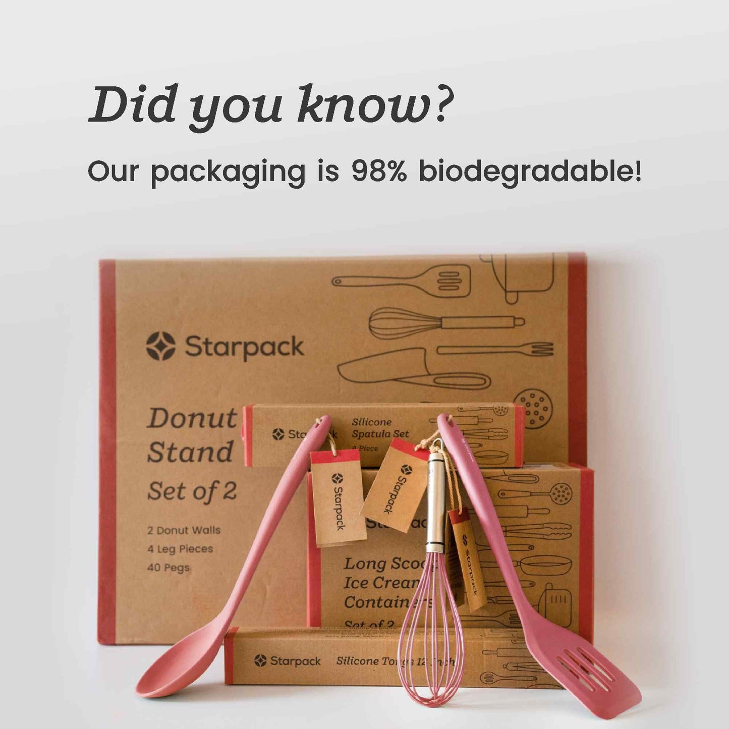 Starpack 'Stir & Serve' Silicone Cooking Utensils Set (5 Pcs) - Kitchen Utensils Set Heat Resistant to 600°F - Kitchen Utensils for Nonstick Cookware - Silicone Utensil Set for Mixing & Cooking