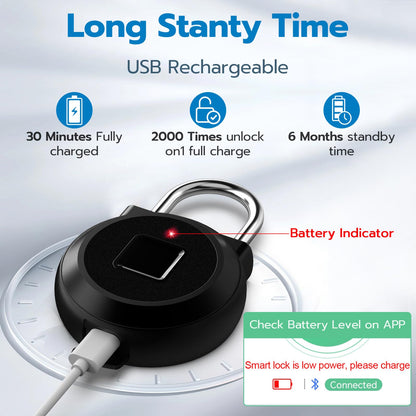 Eseesmart Fingerprint Padlock, Locker Bluetooth, Mobile APP, Smart Padlock with Keyless Biometric, Water Resistant, Suitable for Gym, School, Luggage Bags, Locker and Storage