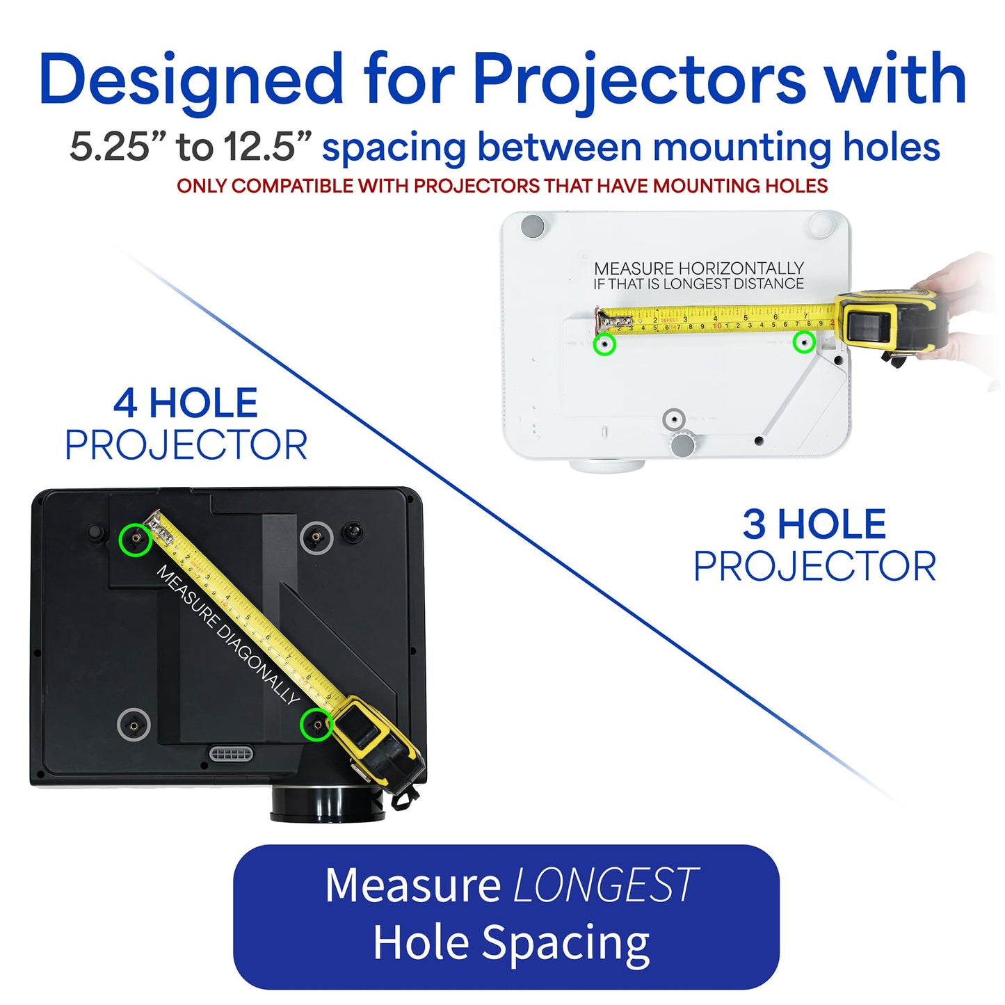 VIVO Universal Adjustable Ceiling Projector Mount for Regular and Mini Projectors with Extending Arms, White, MOUNT-VP01W