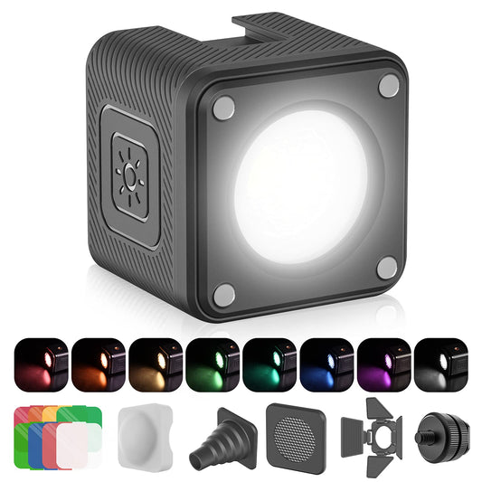 ULANZI LED Video Light Waterproof IP68 Camera Lighting Kit Mini Cube with 8 Color Gel Filters, Dimmable Portable Fill Photography Light 5500K CRI95+ for DSLR Camera Sony Canon Nikon Action Camera