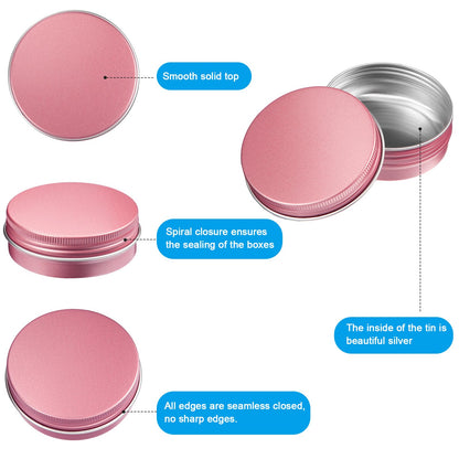 2 oz Metal Round Tins Aluminum Tin Cans Salve Tins Containers with Screw Lid 10 Sheets Stickers for Salve Spice Candies Balms Candles, 36 Pack (Pink)