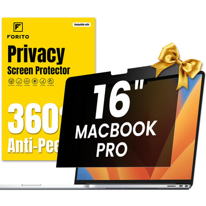 F FORITO 360° Privacy Screen Protector Compatible with MacBook Pro 16 inch (2024, 2023, 2022, 2021, M4, M3, M2, M1, Pro, Max), Anti Peeping Anti Glare Anti Blue Light Laptop Privacy Screen Shield