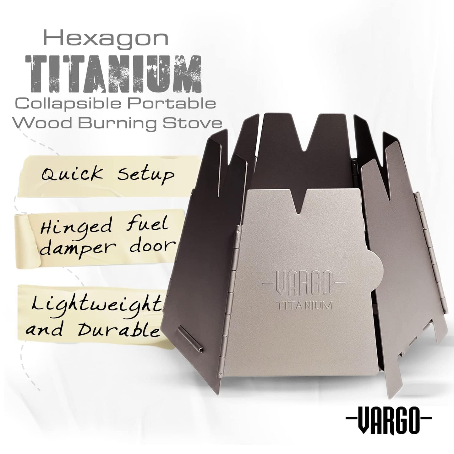 Vargo Titanium Hexagon Wood Stove | Collapsible Portable Wood Burning Stove | Ultra Lightweight Compact Wood Stove for Backpackers & Outdoor Explorers T-415