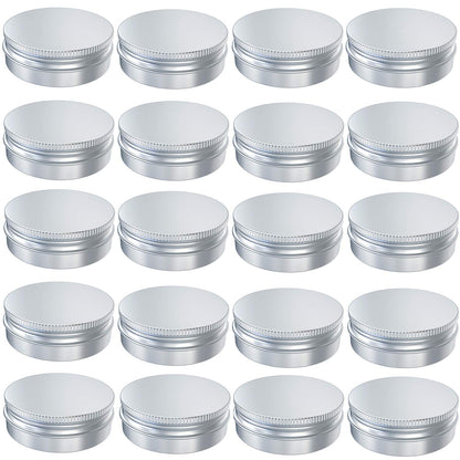 20 Pcs 2 Ounce Aluminum Tin Jar, 60 ML Refillable Tin Container, with Screw Lid, for Storing Spices, Candies, Candles, Silver