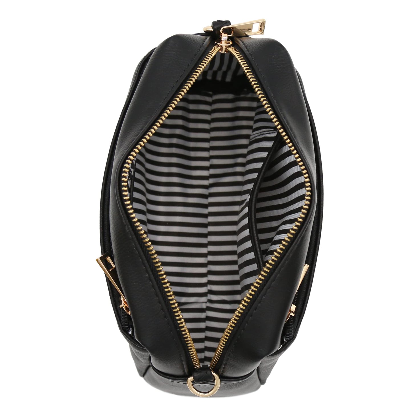 FashionPuzzle Triple Zip Small Crossbody Bag (Black)