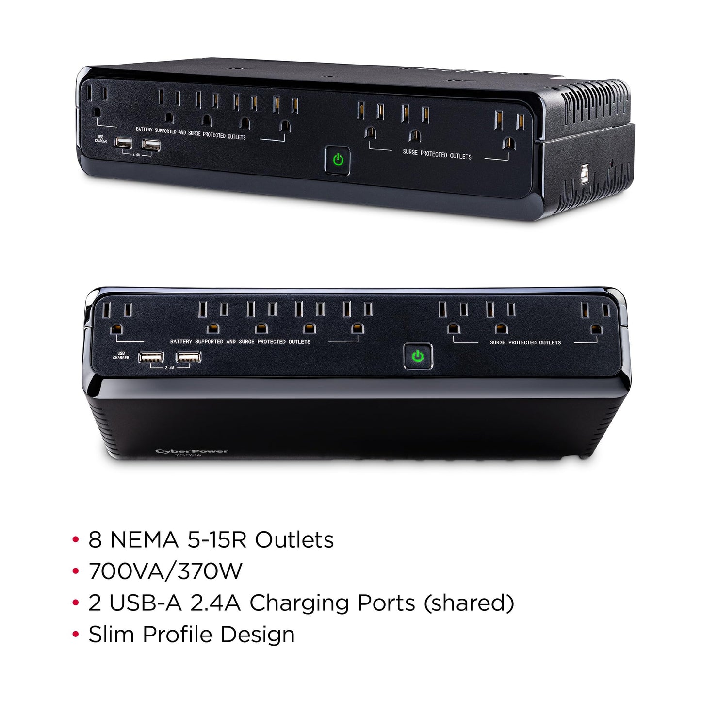 CyberPower SL700U Standby UPS Battery Backup and Surge Protector, 700VA/370W, 8 Outlets, Slim Profile, UL Certified