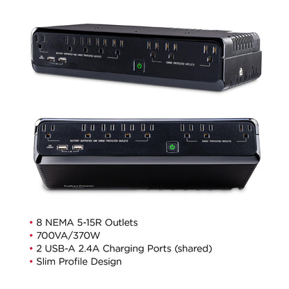 CyberPower SL700U Standby UPS Battery Backup and Surge Protector, 700VA/370W, 8 Outlets, Slim Profile, UL Certified
