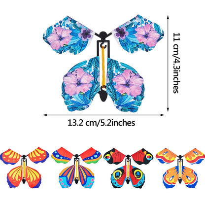 Sumind 5 Pcs Butterfly Wind up Magic Flying Butterfly Cards Surprise Insert Fly Toys Rubber Band Butterflies Toys for Explosion Box Colorful Bookmark Gifts