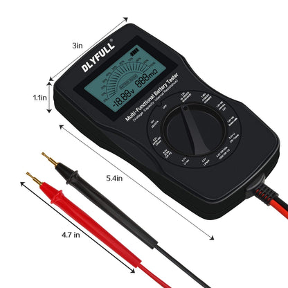 Universal Battery Checker Tester with Leads LCD Display, Battery Capacity Voltage Resistance Tester for AAA AA C D 9V Digital 12V 3.7V Li-ion 18650 CR123A CR2032 Button Cell Batteries More