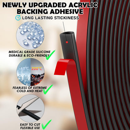 Bantie 20FT Weather Stripping Door Seal - Self Adhesive Weather Insulation Strip Weatherstripping Silicone D Shaped Seal Strip Door Frame Gap Filler/Window Soundproofing