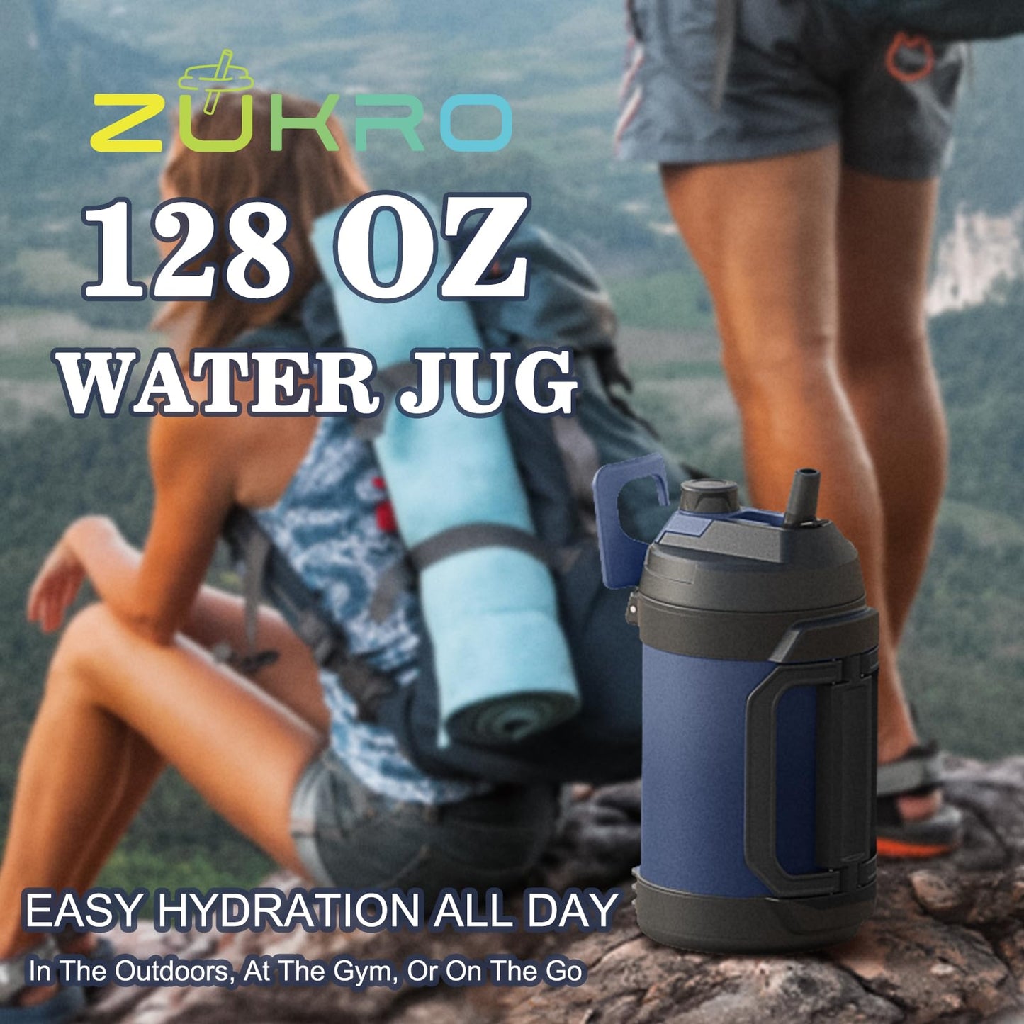 Zukro 1 Gallon Water Jug, One Gallon Large Triple Wall Insulated Metal Jug With Straw and Spout, No Sweat 128 oz Stainless Steel Sport Water Bottle Keeps Cold 48 Hours for Outdoors, Black
