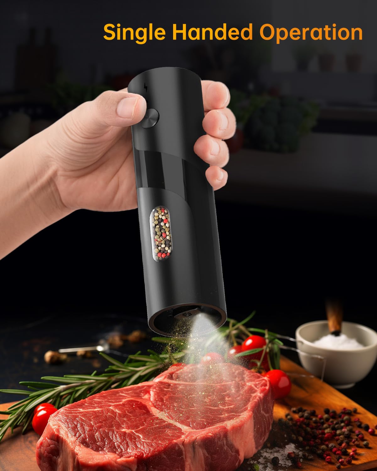 CIRCLE JOY Electric Rechargeable Salt and Pepper Grinder Set Top-Refill Automatic Pepper Mill Grinder with Charging Base, Adjustable Coarseness, Easy Filling Larger Capacity with Led for Home Kitchen