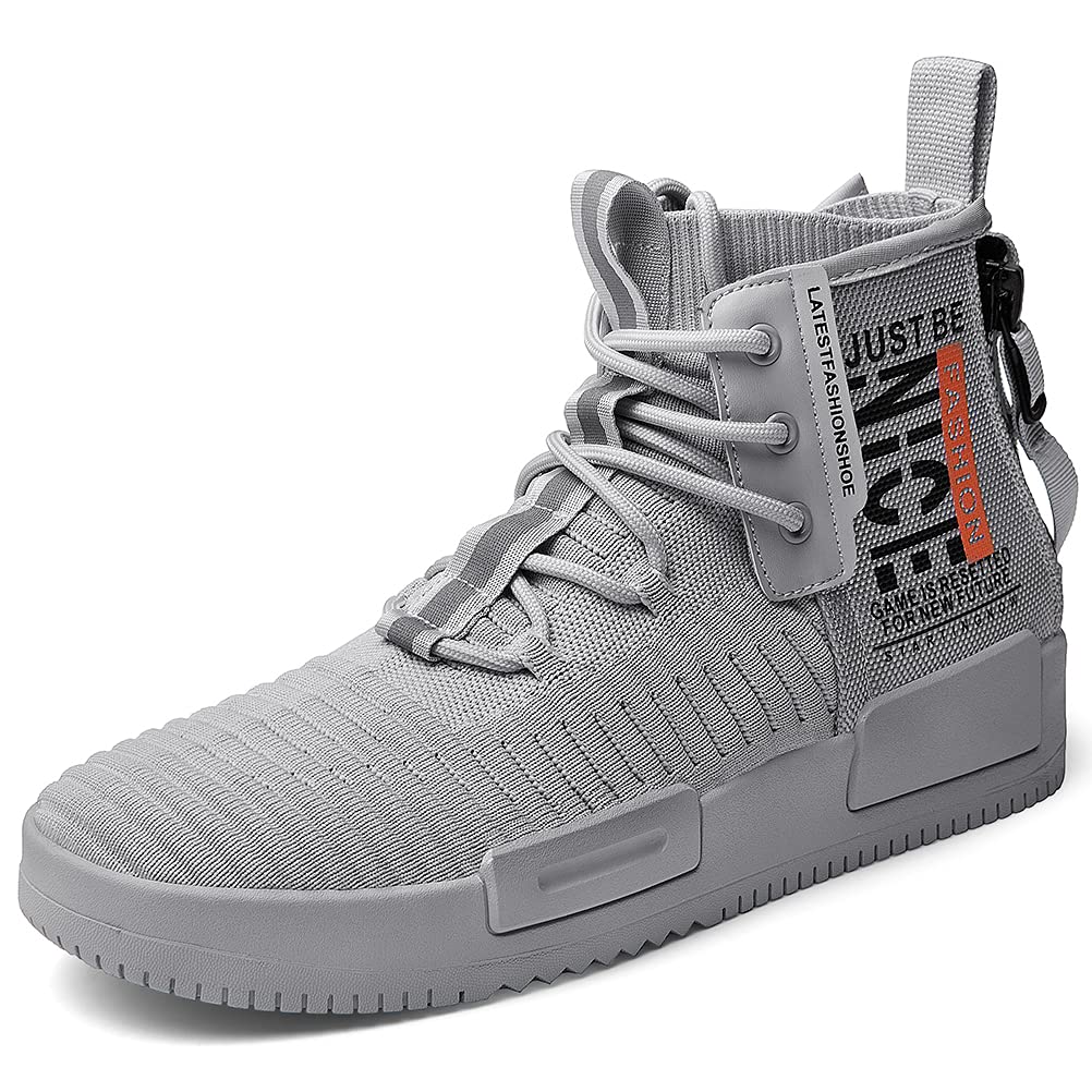 RUNMAXX Mens Fashion Walking Lace Up High Top Shoes Stylish Running Athletic Casual Sneaker Grey