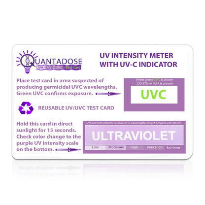 QuantaDose® UVC Light Test Card with UVC Light Wavelength Indicator and Photochromic UV Intensity Test