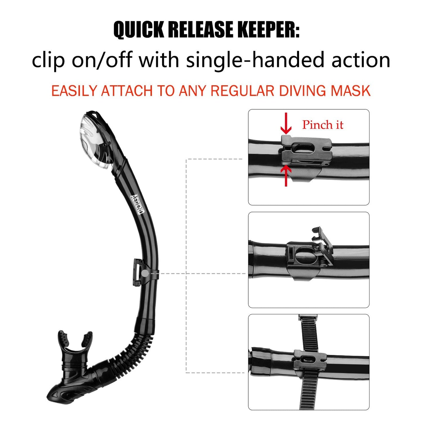 Aegend Dry Snorkel, Easy-Breath Free Diving Snorkel for Snorkeling Scuba Diving Freediving Swimming, with Top Dry Valve and Food-Grade Silicone Mouthpiece for Adult Youth, Black