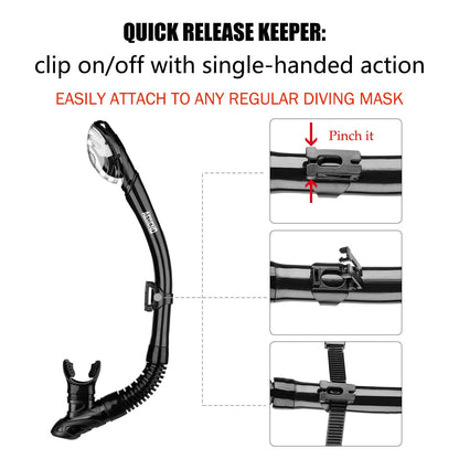 Aegend Dry Snorkel, Easy-Breath Free Diving Snorkel for Snorkeling Scuba Diving Freediving Swimming, with Top Dry Valve and Food-Grade Silicone Mouthpiece for Adult Youth, Black