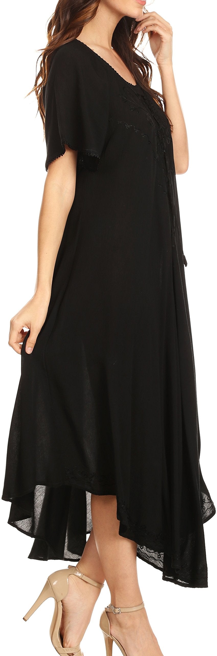 Sakkas 1701 - Lilia Embroidered Lace Up Bodice Relaxed Fit Maxi Sun Dress - Black - OS