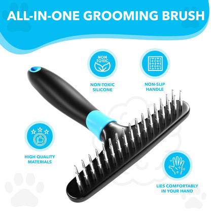 DOGI Deshedding Brush - Undercoat Rake for Dogs, Cats, Matted, Short, Long Hair Coats - Double Row Stainless Steel Pins - Reduce Shedding by 90% (Blue)