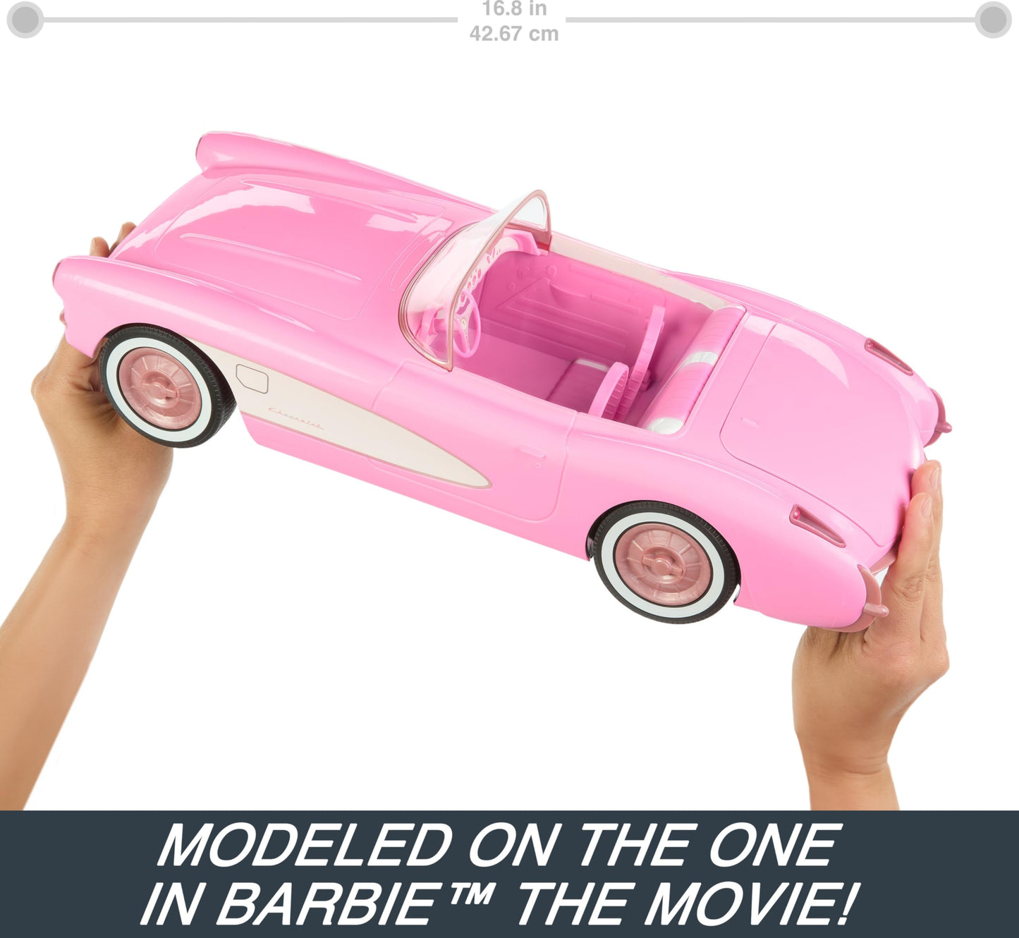 Barbie Hot Wheels RC Corvette from The Movie, Full-Function Remote-Control Toy Car Holds 2 Dolls