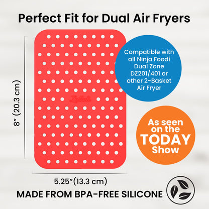 Reusable Air Fryer Liners 4 Pack for Dual Basket Fryers - Rectangle Silicone Airfryer Liners - 5.25 x 8” for Basket - Easy to Clean Air Fryer Accessories - Non-Stick Parchment Paper Replacement