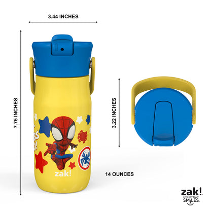 Zak Designs Harmony Marvel Spidey and His Amazing Friends Kid Water Bottle for Travel or At Home, 14oz Recycled Stainless Steel is Leak-Proof When Closed and Vacuum Insulated (Spiderman)