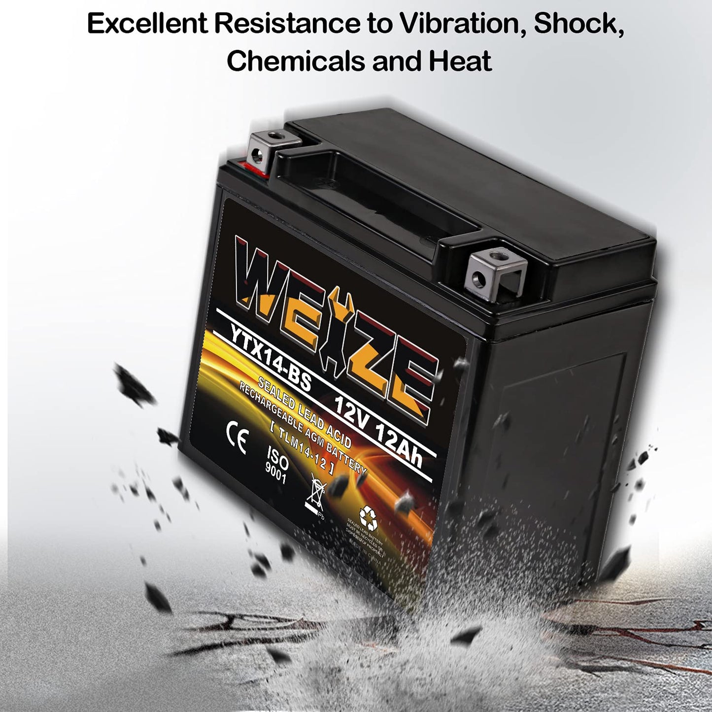 Weize YTX14 BS ATV Battery High Performance - Maintenance Free - Sealed AGM YTX14-BS Motorcycle Battery compatible with Honda Suzuki Kawasaki Yamaha scooter snowmobile