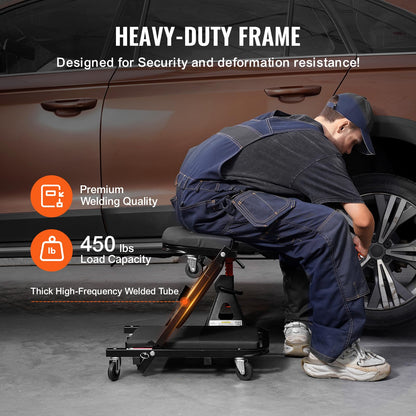 VEVOR Foldable Z Garage Creeper, 40 in, 450 lbs Load Capacity Rolling Folding Mechanic Creeper Stool, with 6 Universal Wheels Padded Seat Steel Frame, Lay Down or Sit Chair for Garage Shop or Home