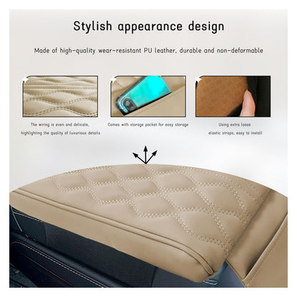 Ziciner Car Center Console Cover, Leather Memory Foam Armrest Cushion Protection Pad, Waterproof Hand Rest Pillow with Height Increase, Universal Accessory for Most Car (Beige)