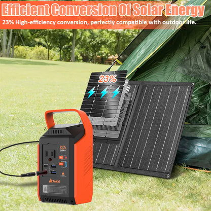 Takki 120W Peak Solar Generator with 21W Panel 83Wh Portable Power Station Solar Power Bank with 110V AC Outlet for Camping Home Use Outdoor Emergency Fan Laptop Hurricane