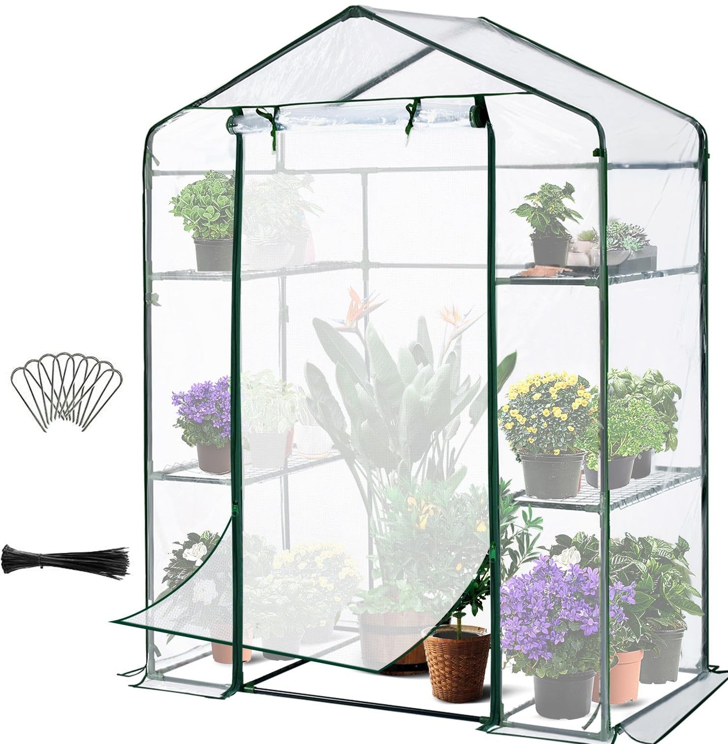 Quictent Greenhouse for Outdoors, Mini Walk-in Portable Flower Garden Plant Kit Outside, Heavy Duty 3 Tiers 4 Shelves Steel Frame & Durable Cover W/ Screen Door, 4.7x2.4x6.4 FT, Clear