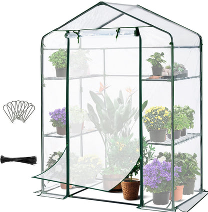 Quictent Greenhouse for Outdoors, Mini Walk-in Portable Flower Garden Plant Kit Outside, Heavy Duty 3 Tiers 4 Shelves Steel Frame & Durable Cover W/ Screen Door, 4.7x2.4x6.4 FT, Clear