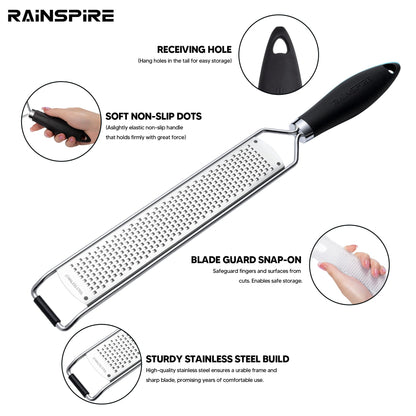 Upgraded Citrus Lemon Zester Grater, Easy Clean Dishwasher Safe, for Ginger Garlic Parmesan Cheese, 304 Stainless Steel Blade, Protect Cover, Baking Supplies, Black