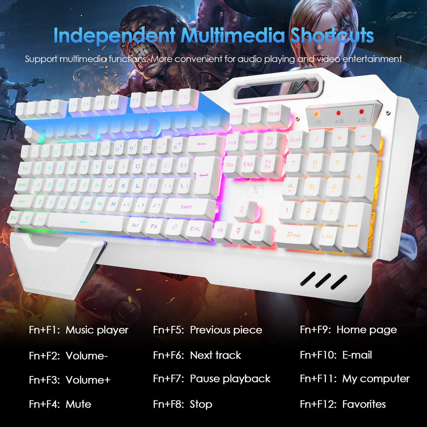 Wireless Gaming Keyboard and Mouse,RGB Backlit Rechargeable Keyboard Mouse with 5000mAh Battery Metal Panel,Removable Hand Rest Mechanical Feel Keyboard and 7 Color Gaming Mute Mouse for PC Gamers