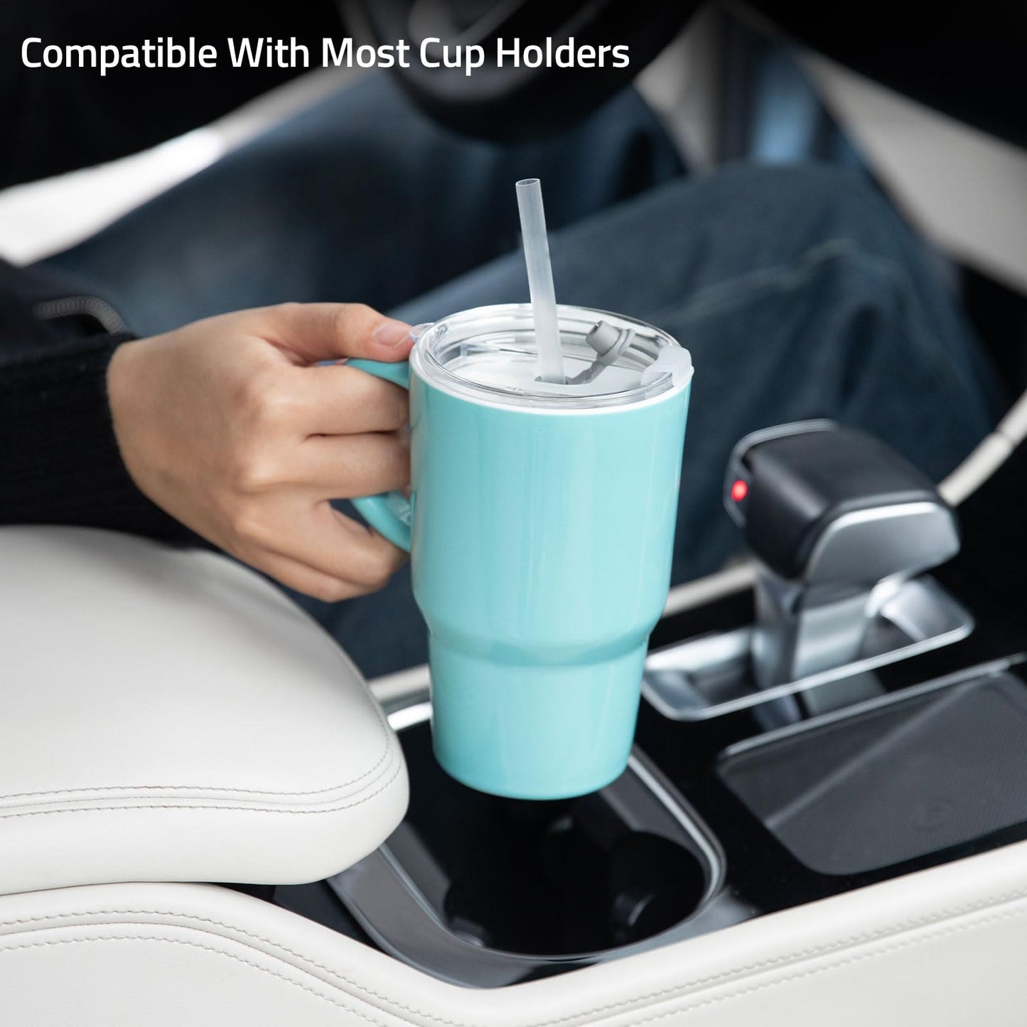 Sweejar Ceramic Travel Mug with Lid, 16 oz Portable Coffee Mug, Dishwasher Safe Tea Cup with Infuser, Reusable Teacup for Car Cup Holder, Tea Lovers(Turquoise)