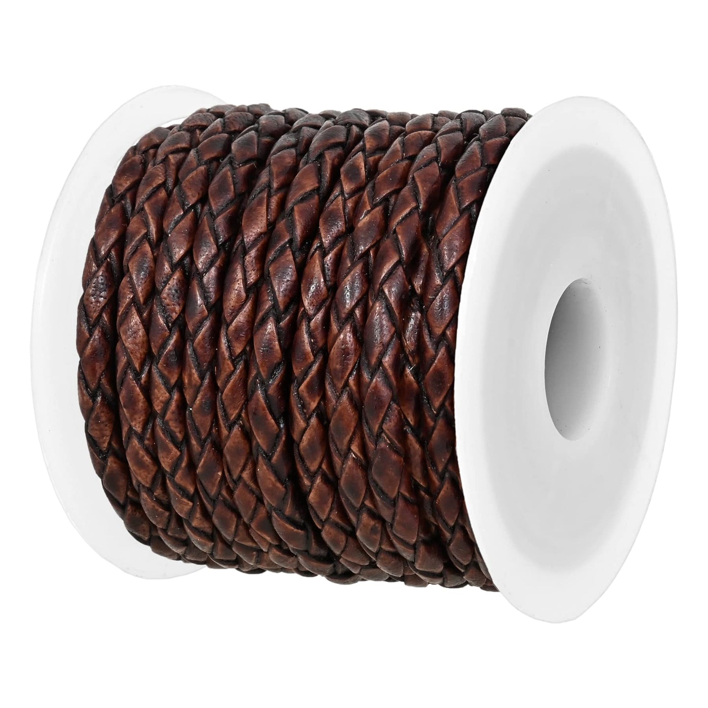 GENIQUE Real/Genuine Round Braided Leather Cord String Rope Folded, Leather Rope for Crafts, Jewelry Making, Necklace, Bracelets (5 Metres) (3mm, Antique Brown Distressed)