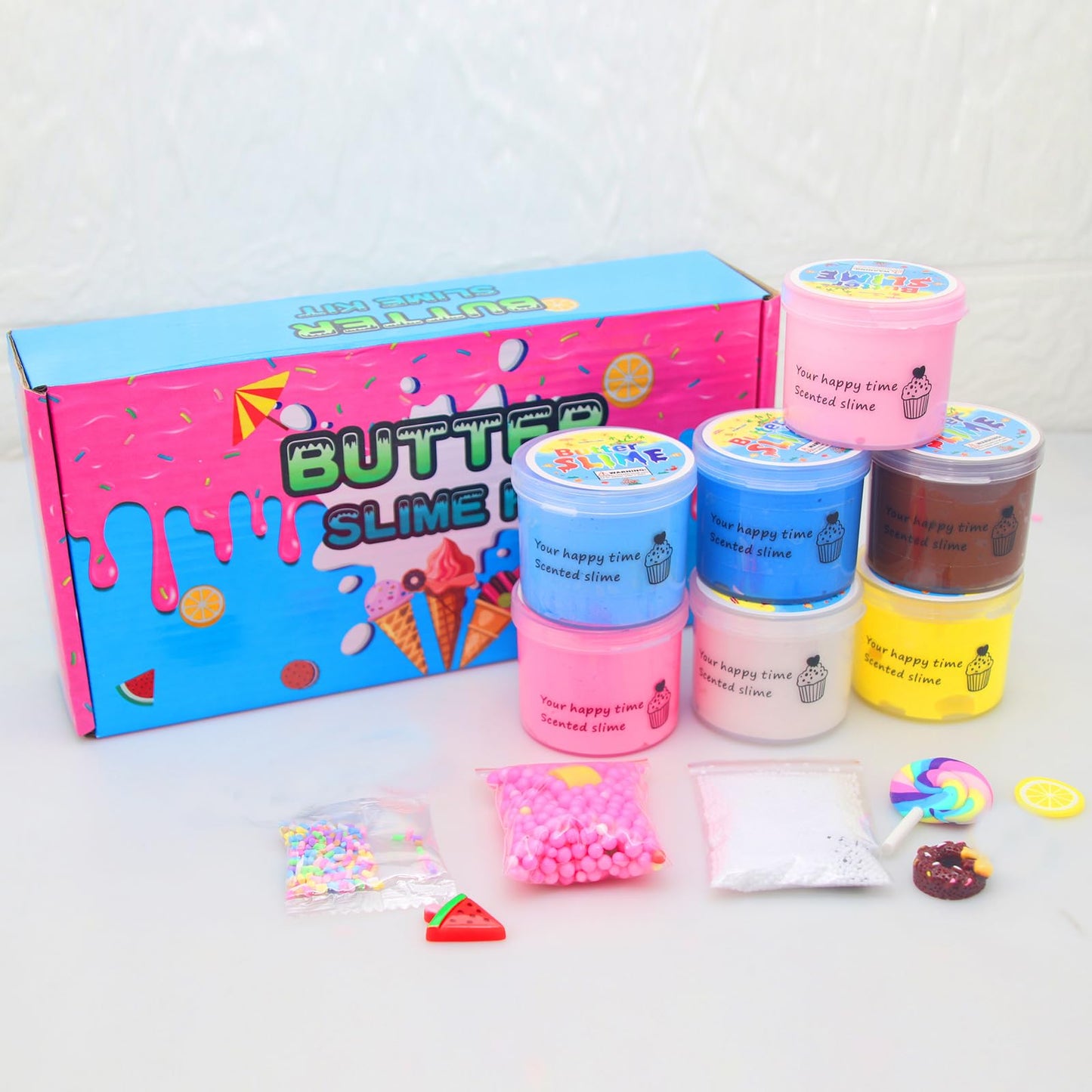 ZONEWAY 7 Pack Cake Butter Slime Kits, Soft and Non-Sticky Slime Kit Party Favors for Girls and Boys