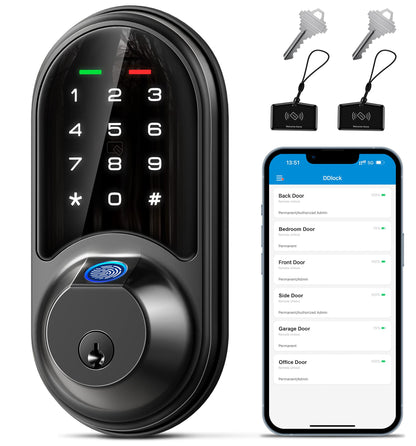 Veise RZ07 Smart Lock, Fingerprint Door Lock, 7-in-1 Keyless Entry with App Control, Electronic Touchscreen Keypad Deadbolt, Biometric Smart Locks for Front Door, Matte Black
