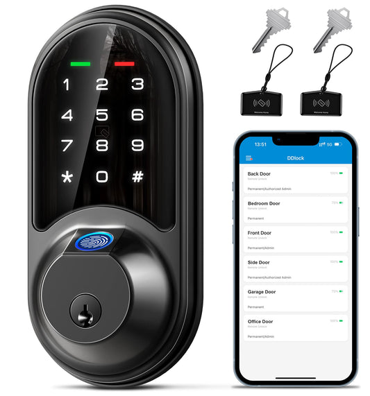 Veise RZ07 Smart Lock, Fingerprint Door Lock, 7-in-1 Keyless Entry with App Control, Electronic Touchscreen Keypad Deadbolt, Biometric Smart Locks for Front Door, Matte Black