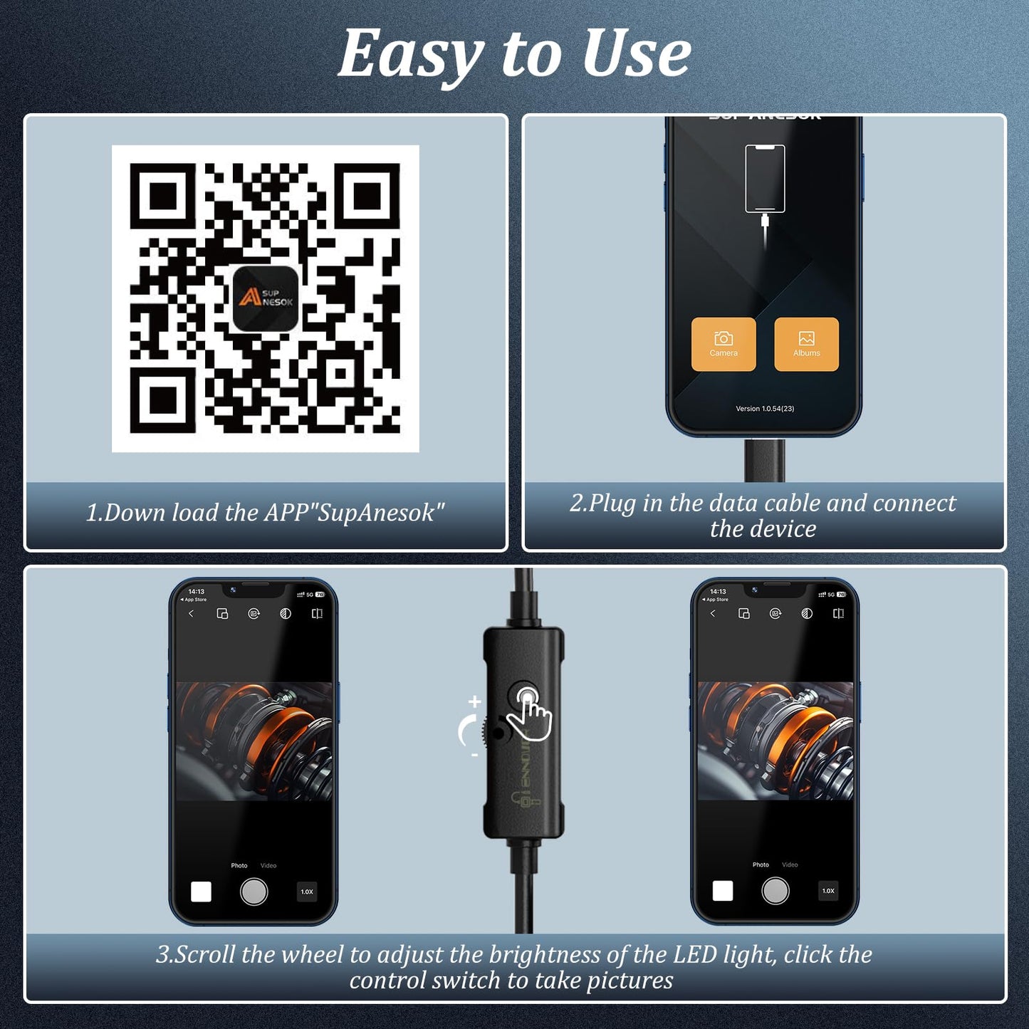 Endoscope Camera with Light, 1920P HD Borescope Camera with 8 Adjustable LED Lights, 16.4ft Semi-Rigid Snake Camera with Light, IP67 Waterproof 7.9mm Inspection Camera for iOS and Android