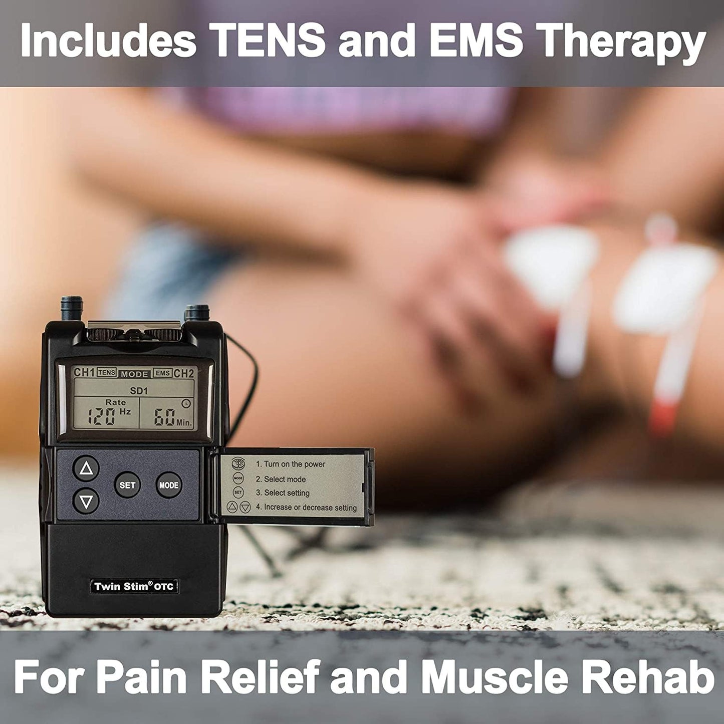 Roscoe Medical TENS Unit and EMS Muscle Stimulator, Twin Stim, OTC TENS Machine for Lower Back Pain Relief, Neck Pain, or Sciatica Relief, Clinical Strength Stim Machine