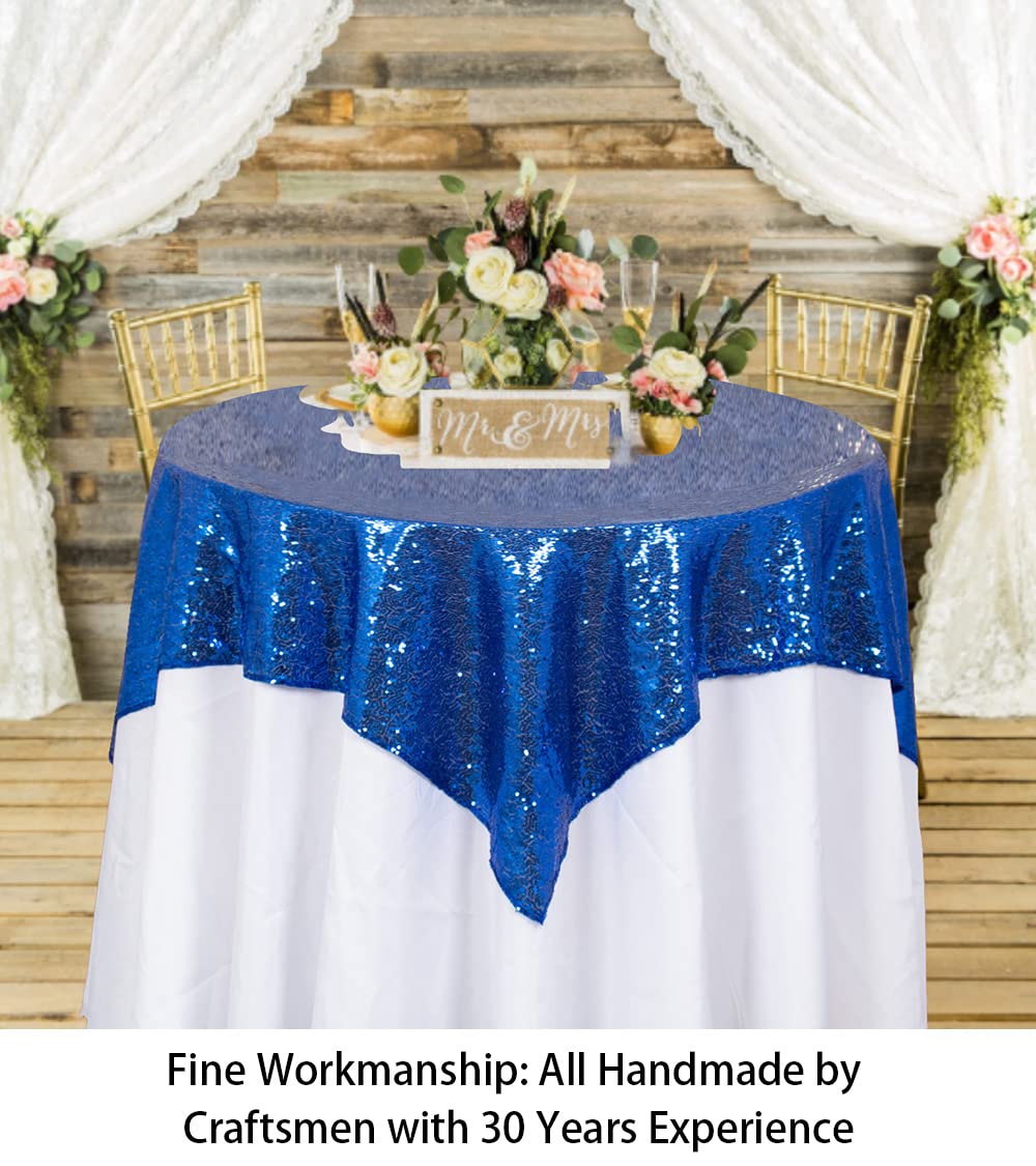 ShinyBeauty Sparkling Royal Blue Sequin Tablecloth 54x54 Inch - Glitter Dining Table Cover for Birthday Wedding Party Decor, Elegant Luxury Table Linen Overlay