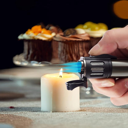Urgrette 2 Pack Torch Lighter Triple 3 Jet Flame Butane Gas Lighter Refillable Jet Torch Lighters Adjustable Windproof Pocket Lighter for Grill Kitchen Fireplace Camping (Fuel Not Included)