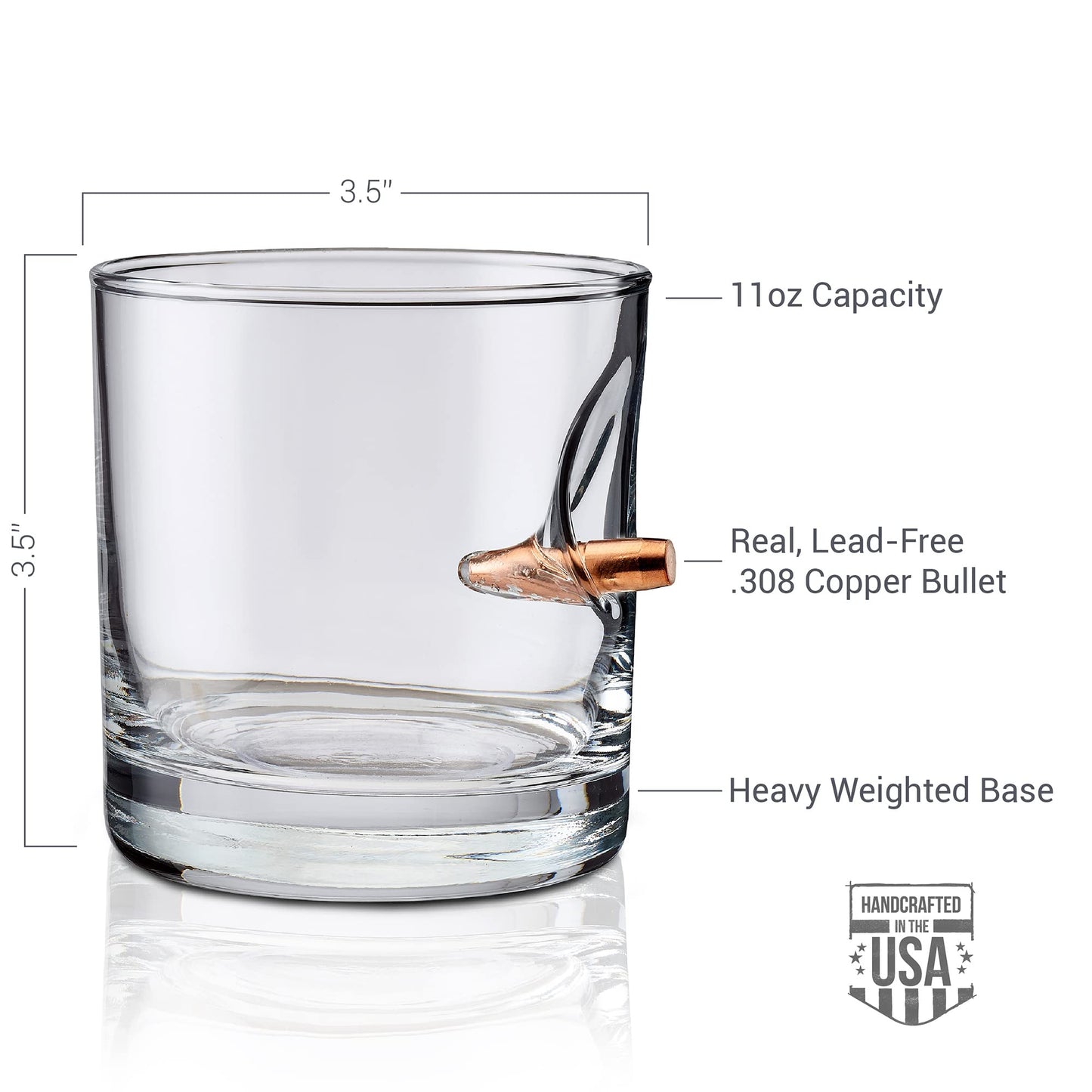 BenShot Rocks Glass with Real .308 Bullet - 11oz | Made in the USA