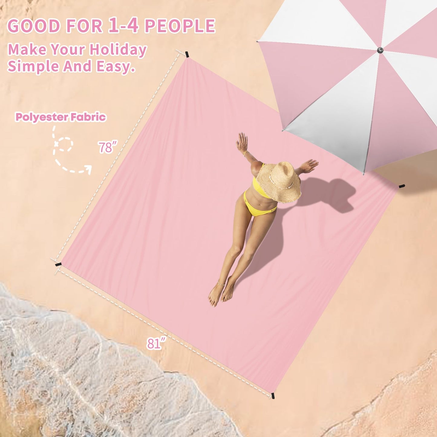 BYDOLL Beach Blanket Waterproof Sandproof 78''×81'' Suits1-4 Adults Compact Lightweight Oversized Sand-Free Blanket Large Picnic Mat for Beach Travel Camping Hiking