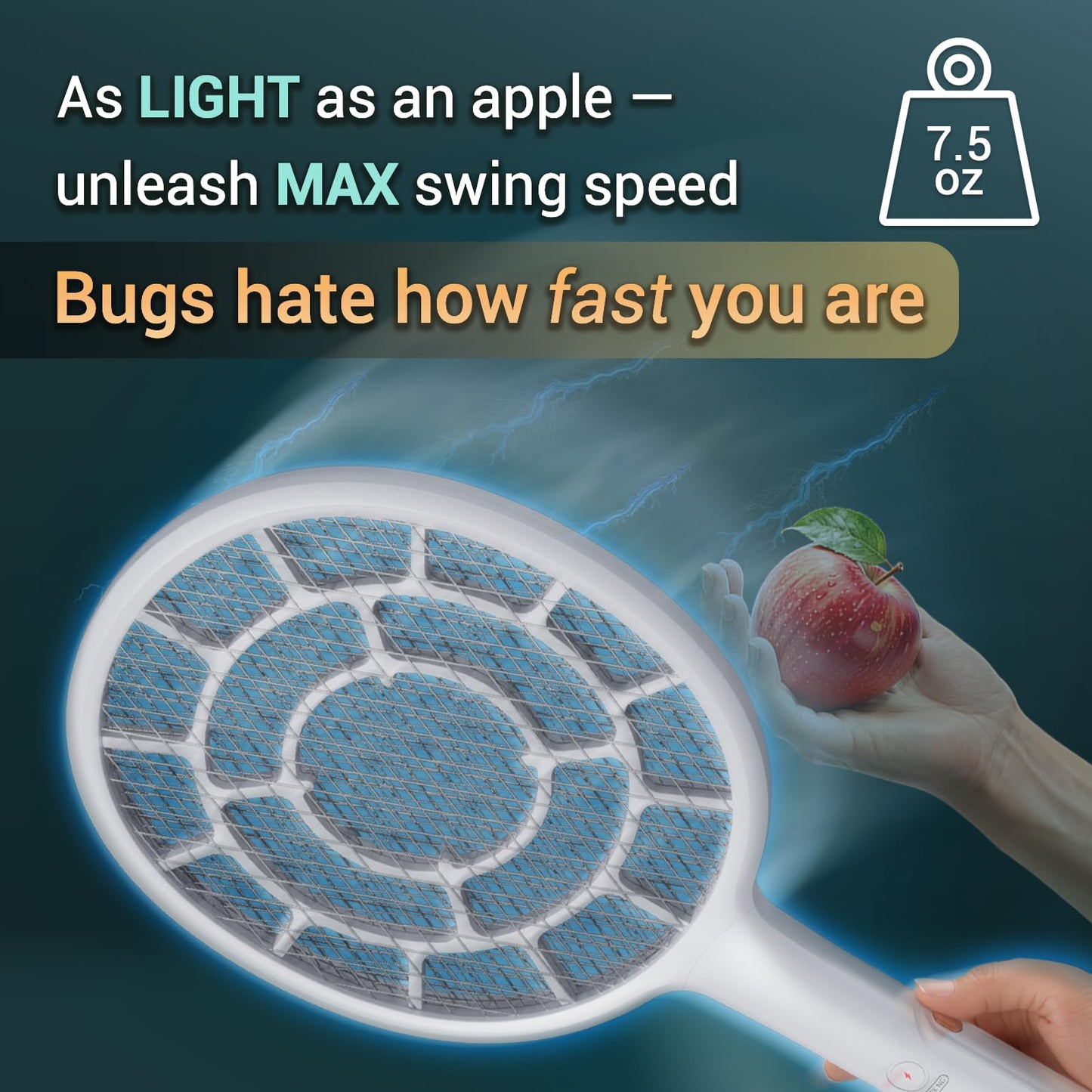 YsChois Electric Fly Swatter, Bug Zapper, Mosquito Zapper Racket | Gold Zone Voltage, Densest 3 mm Mesh, Apple-Like Weight - AA Battery Powered (not incl.) - Indoor & Outdoor Use with Pro Swat Tips