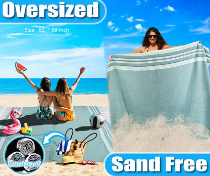 Yongoes Oversized Turkish Beach Towel Blanket Cotton Giant XL Sandproof Towels Huge Linen XXL Extra Large Big Throw Quilt Blankets for Adults Cloud Travel Camping Glamping Accessories Essentials
